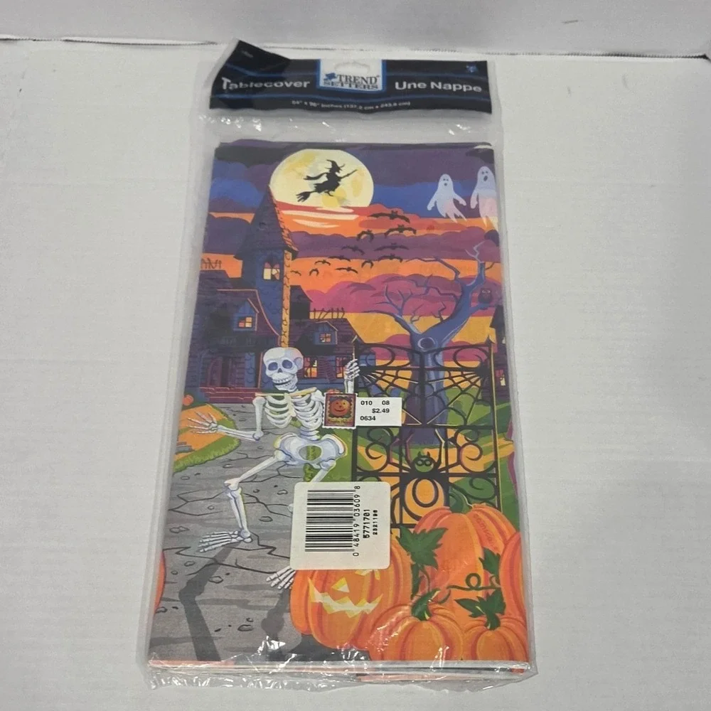 Vintage Trend Setters Halloween Tablecloth Skeleton Haunted House 54x96 New
